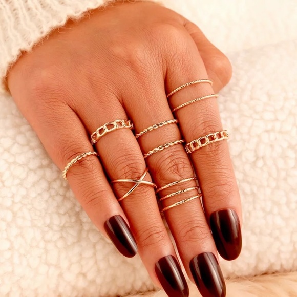 “Never Alone” Boho Indie Gold Adjustable Ring Set - Picture 2 of 9